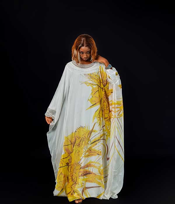 Sofia Golden White Silk Mano Gown